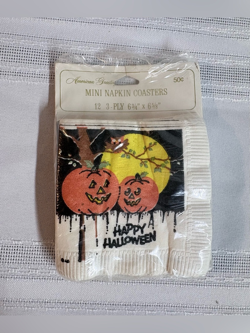 Vintage 1977 MCM American Greetings Halloween Mini Napkin Coasters NIP 12ct